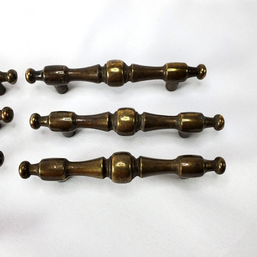 7 Vintage Brass Drawer Pulls Handles With Screws 3" Center Hole Spacing - Picture 3 of 6